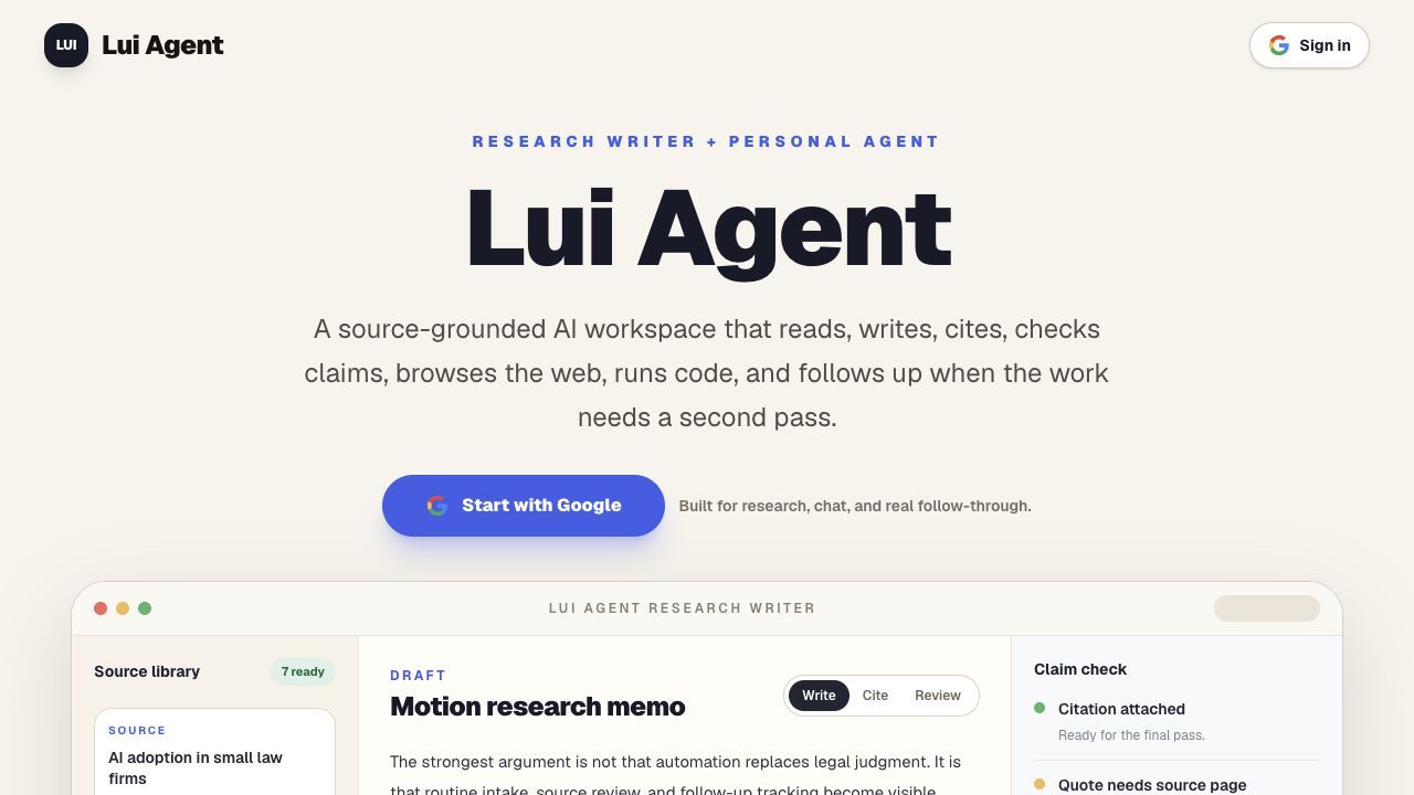 Lui Agent research workspace